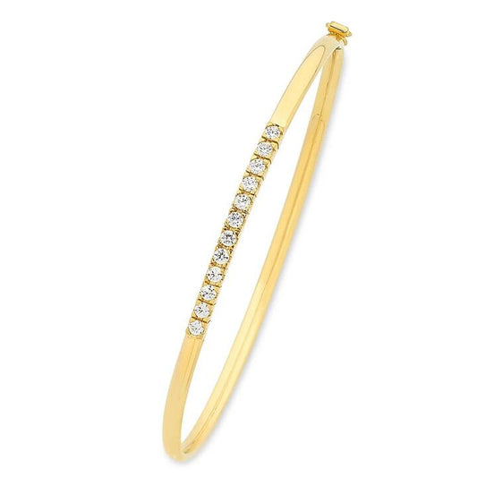 Image of Jewelry. Productname: 9kt Yellow Gold 57mm Bangle with Cubic Zirconia in Gold colour by brand - Bevilles