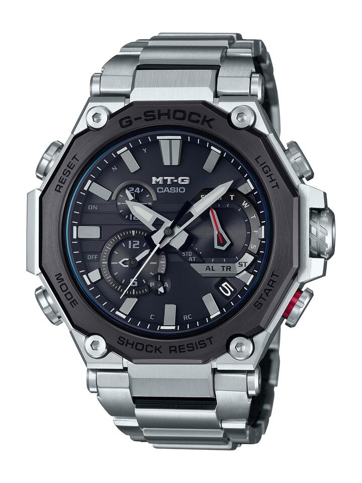 Image of Watches. Productname: Casio G-Shock MT-G Bluetooth Solar Wave Septor Silver Watch MTG-B2000D-1ADR in Watch colour by brand - Casio