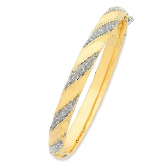Image of Jewelry. Productname: 9kt Yellow Gold Silver Infused Stardust Bangle in Gold colour by brand - Bevilles