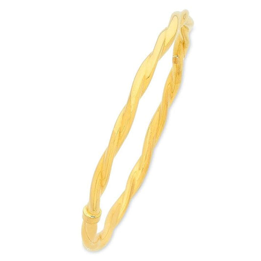 Image of Jewelry. Productname: 9kt Yellow Gold Silver Infused Twist Bangle in Gold colour by brand - Bevilles