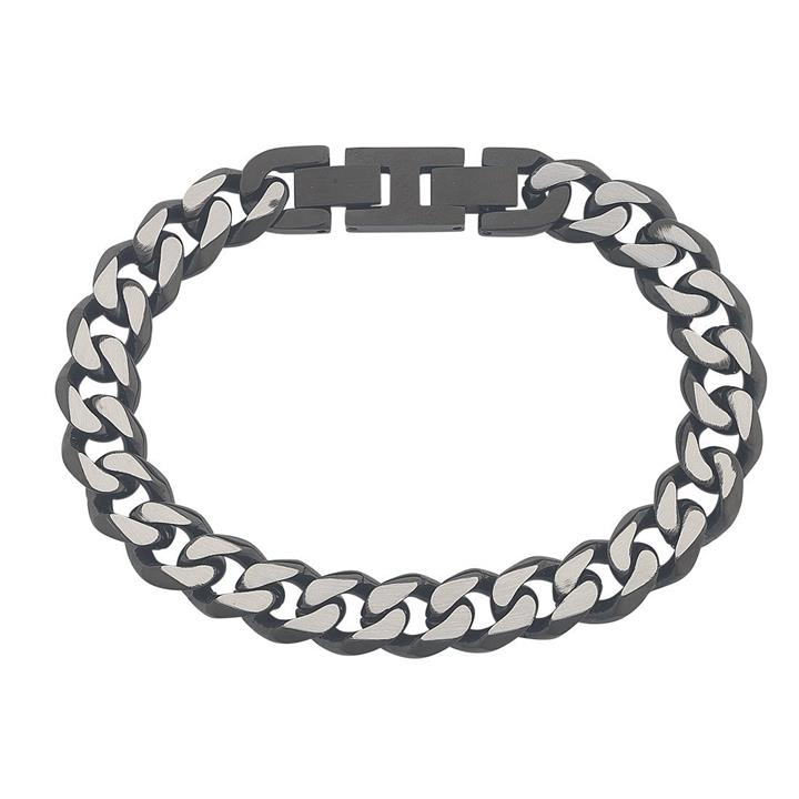 Image of Bracelets. Product name - 21.5cm 10mm Width Oxidised Men's Curb Bracelet in Stainless Steel in colour by brand - Bevilles