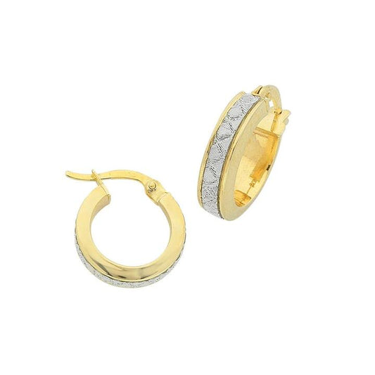 Image of Earrings. Productname: 9kt Yellow Gold Silver Infused Stardust Criss Cross Hoop Earrings in Gold colour by brand - Bevilles