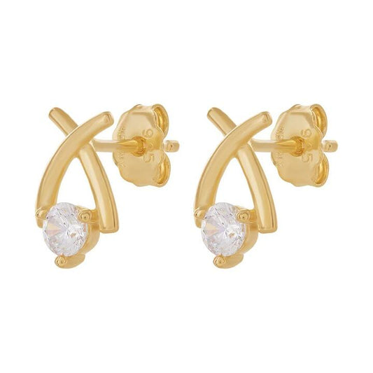 Image of Earrings. Product name - Cubic Zirconia XO Stud Earrings in 9kt Yellow Bonded Gold in colour by brand - Bevilles