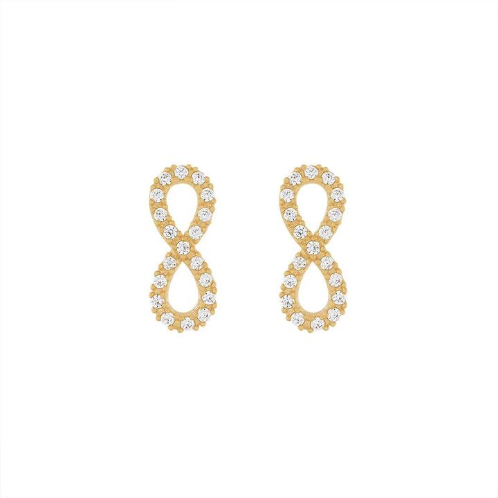 Image of Earrings. Product name - Cubic Zirconia Infinity Stud Earrings in 9kt Yellow Bonded Gold in colour by brand - Bevilles