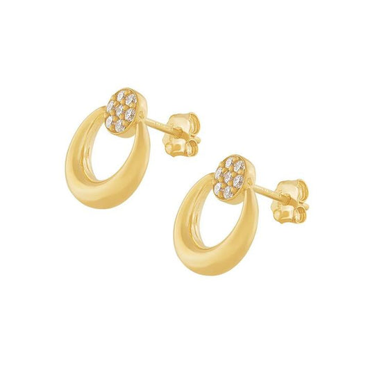 Image of Earrings. Product name - Cubic Zirconia Door Knocker Stud Earrings in 9kt Yellow Bonded Gold in colour by brand - Bevilles