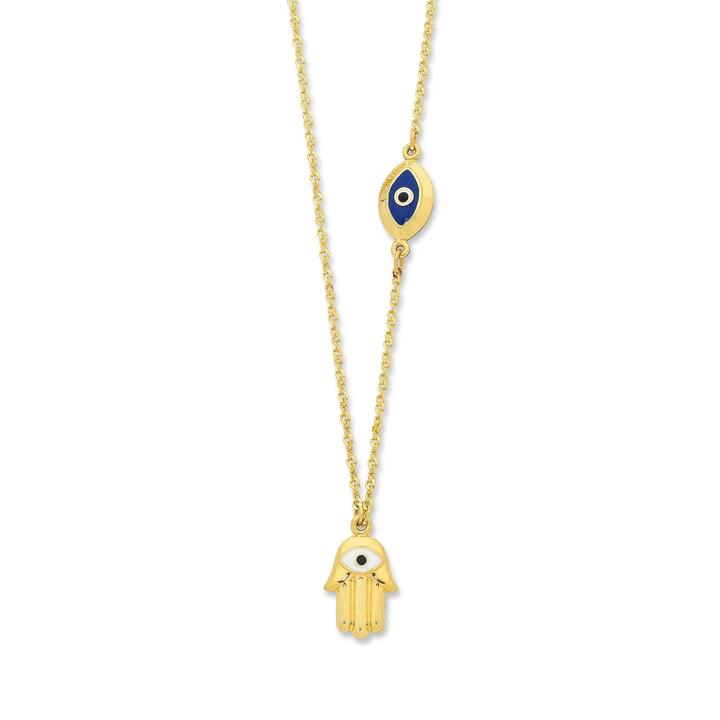 Image of Necklaces. Productname: 9kt Yellow Gold Silver Infused Evil Eye Necklace in Gold colour by brand - Bevilles