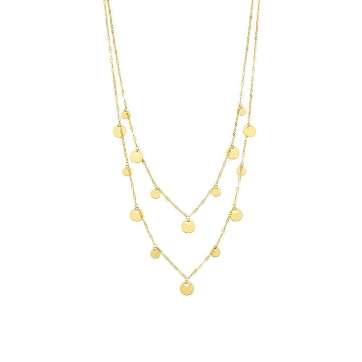 Image of Charms. Productname: 9kt Yellow Gold Silver Infused Disc Charm Double Necklace 45+5cm in Gold colour by brand - Bevilles