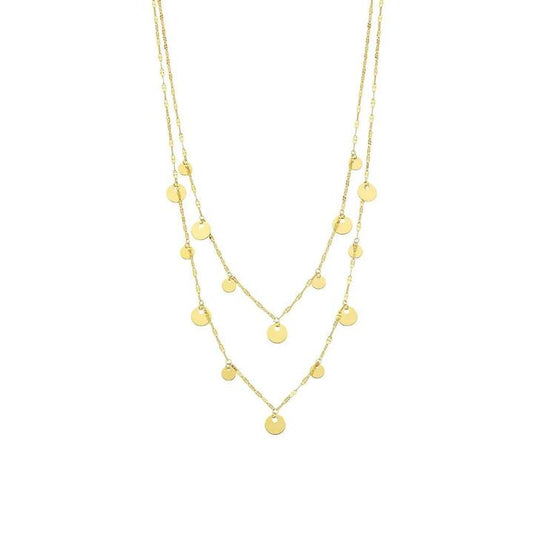 Image of Charms. Productname: 9kt Yellow Gold Silver Infused Disc Charm Double Necklace 45+5cm in Gold colour by brand - Bevilles
