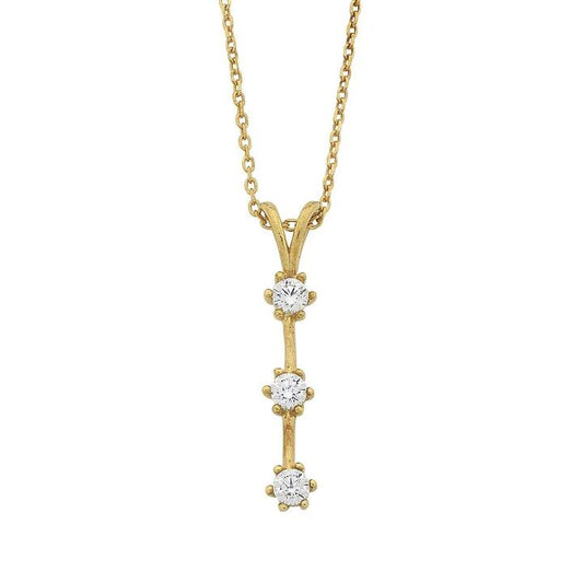 Image of Necklaces. Productname: 9kt Yellow Gold Silver Infused Triple Cubic Zirconia Drop Bar Necklace in Gold colour by brand - Bevilles