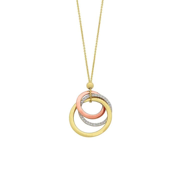 Image of Necklaces. Productname: 9kt Yellow Gold Silver Infused Triple Lucky Rings Necklace 45cm in Gold colour by brand - Bevilles