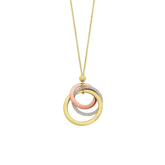 Image of Necklaces. Productname: 9kt Yellow Gold Silver Infused Triple Lucky Rings Necklace 45cm in Gold colour by brand - Bevilles