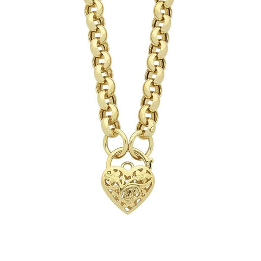 Image of Necklaces. Productname: 9kt Yellow Gold Silver Infused Padlock Heart Necklace 47cm in Gold colour by brand - Bevilles