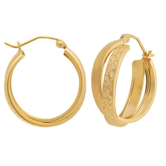 Image of Earrings. Productname: 9kt Yellow Gold Silver Infused Double Hoop Earrings 3mm x 21mm in Gold colour by brand - Bevilles