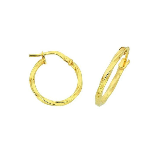 Image of Earrings. Productname: 9kt Yellow Gold Silver Infused Twist Hoop Earrings in Gold colour by brand - Bevilles