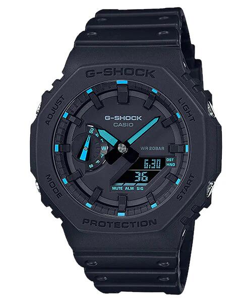 Image of Watches. Productname: Casio G Shock Black and Blue Men's Watch GA-2100-1A2 in Watch colour by brand - Casio