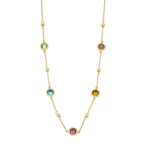 Image of Necklaces. Productname: 9kt Yellow Gold Silver Infused Multi Colour Crystal Necklace 50cm in Gold colour by brand - Bevilles