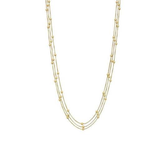 Image of Necklaces. Productname: 9kt Yellow Gold Silver Infused Triple Row Beaded Ball Necklace in Gold colour by brand - Bevilles