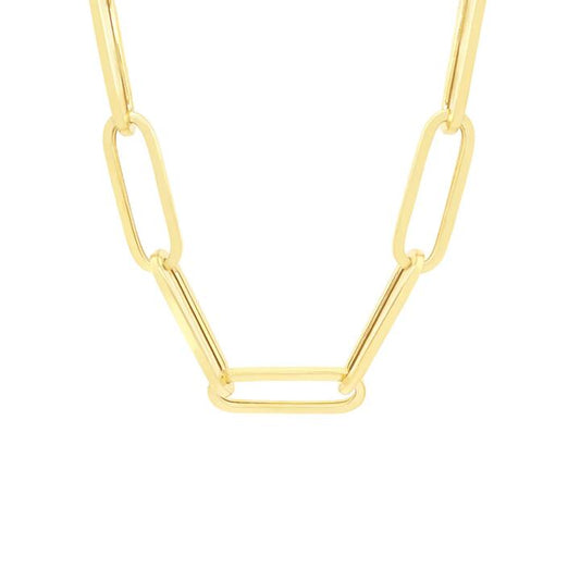 Image of Necklaces. Productname: 9kt Yellow Gold Silver Infused Oval Link Necklace Chain in Gold colour by brand - Bevilles