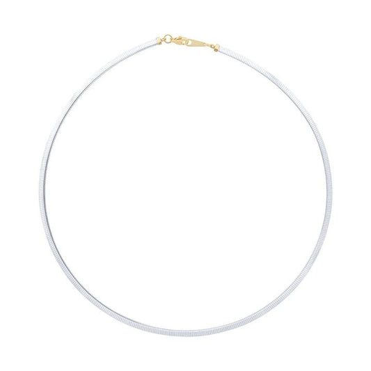 Image of Necklaces. Productname: 9kt Yellow Gold Silver Infused Two Tone Omega Necklace in Gold colour by brand - Bevilles