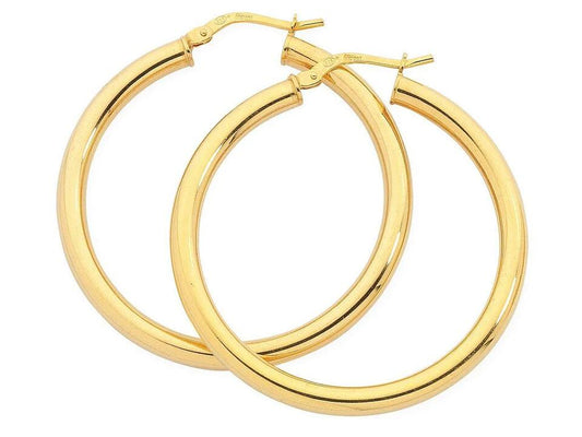 Image of Earrings. Productname: 9kt Yellow Gold Silver Infused 30mm Hoop Earrings in Gold colour by brand - Bevilles
