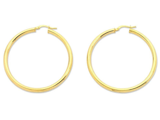 Image of Earrings. Productname: 40mm Hoop Earrings in 9kt Yellow Bonded Gold in Gold colour by brand - Bevilles