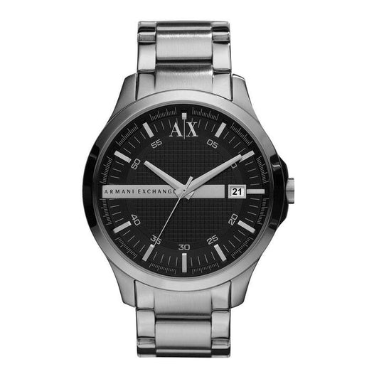 Image of Watches. Productname: Armani Exchange Hampton Black Face Silver Band Watch - AX2103 in Watch colour by brand - Armani Exchange