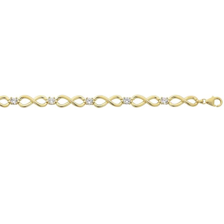 Image of Bracelets. Productname: 9kt Yellow Gold Silver Infused Infinity Cubic Zirconia Bracelet in Gold colour by brand - Bevilles