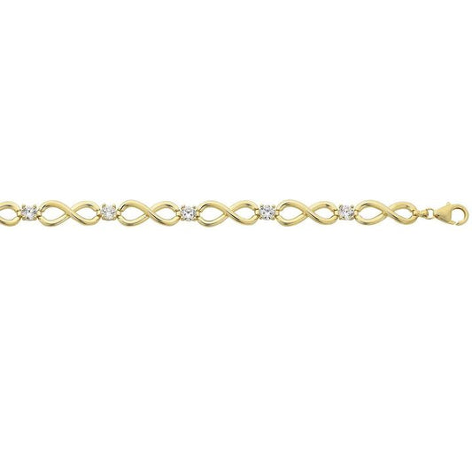 Image of Bracelets. Productname: 9kt Yellow Gold Silver Infused Infinity Cubic Zirconia Bracelet in Gold colour by brand - Bevilles