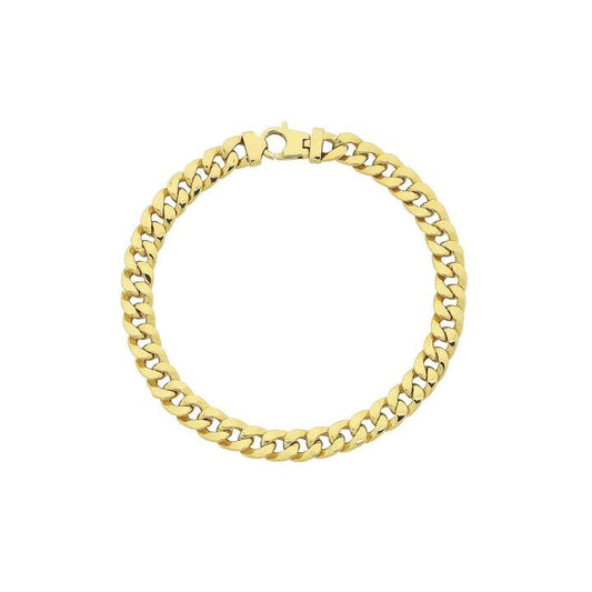 Image of Bracelets. Productname: 22cm Flat Curb Bracelet in 9kt Yellow Bonded Gold in Gold colour by brand - Bevilles
