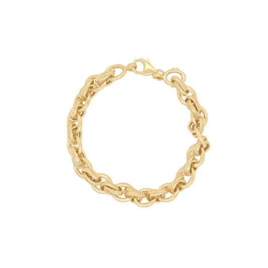 Image of Bracelets. Productname: 9kt Yellow Gold Silver Infusion Oval Pattern Belcher Bracelet in Gold colour by brand - Bevilles