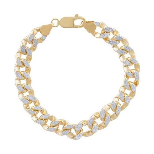 Image of Bracelets. Productname: 9kt Yellow Gold Silver Infused Two Tone Diamond Cut Curb Bracelet in Gold colour by brand - Bevilles