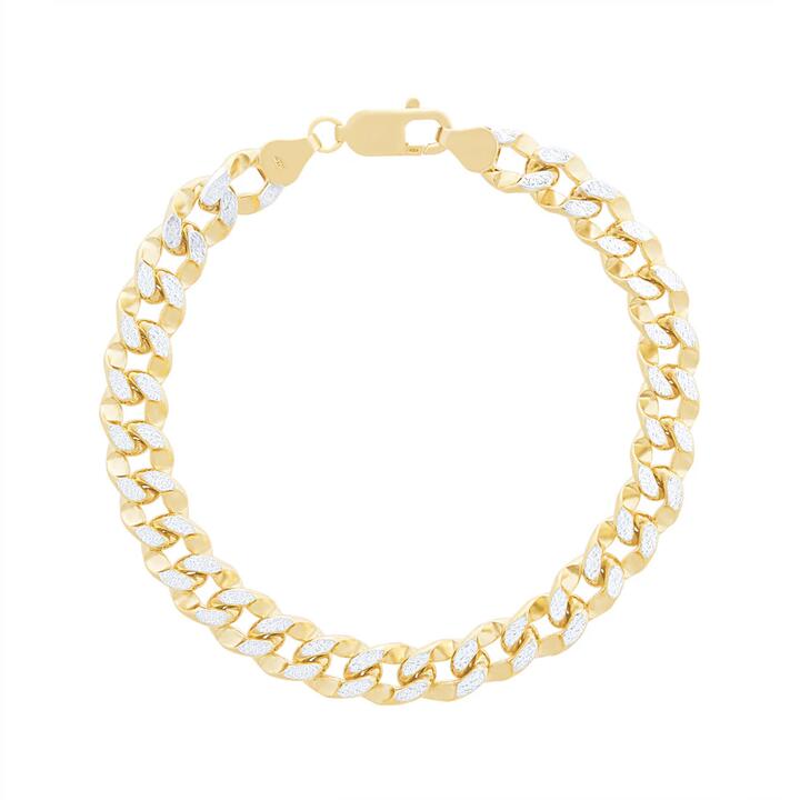 Image of Bracelets. Productname: 23cm Diamond Cut Curb Bracelet in 9kt Yellow and White Bonded Gold in Gold colour by brand - Bevilles