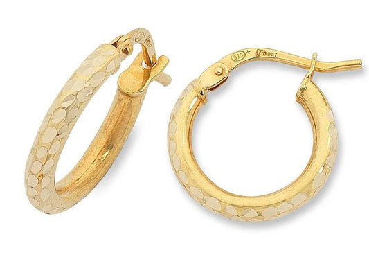Image of Earrings. Productname: 9kt Yellow Gold Silver Infused 2mm x10mm Hoops in Gold colour by brand - Bevilles