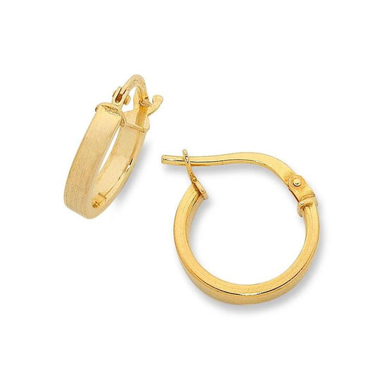 Image of Earrings. Productname: 9kt Yellow Gold Silver Infused 2mm x10mm Square Hoop Earrings in Gold colour by brand - Bevilles