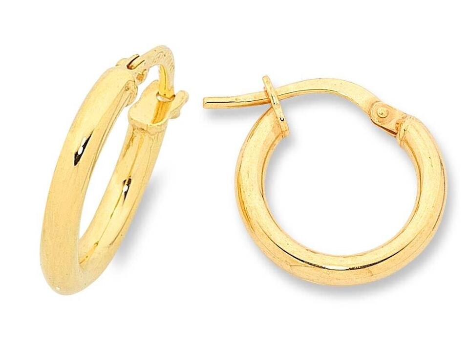 Image of Earrings. Productname: 9kt Yellow Gold Silver Infused 10mm Plain Hoop Earrings in Gold colour by brand - Bevilles