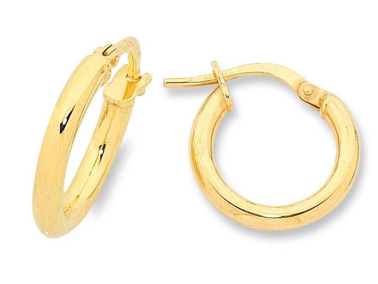 Image of Earrings. Productname: 9kt Yellow Gold Silver Infused 10mm Plain Hoop Earrings in Gold colour by brand - Bevilles
