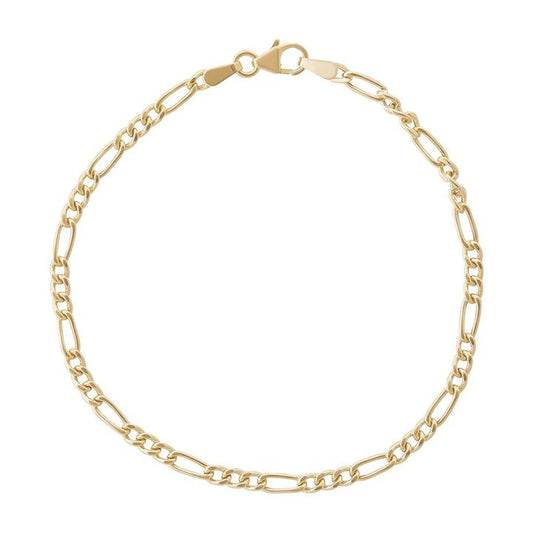 Image of Bracelets. Productname: 9kt Yellow Gold Silver Infused Figaro Bracelet in Gold colour by brand - Bevilles