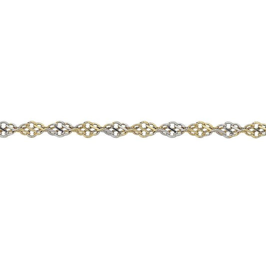 Image of Bracelets. Productname: 9kt Yellow Gold Silver Infused Two Tone Singapore Bracelet in Gold colour by brand - Bevilles