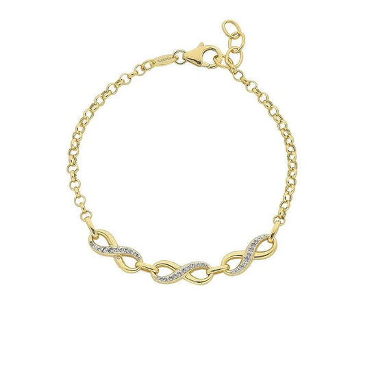 Image of Bracelets. Product name - 19cm Cubic Zirconia Infinity Bracelet in 9kt Yellow Bonded Gold in colour by brand - Bevilles