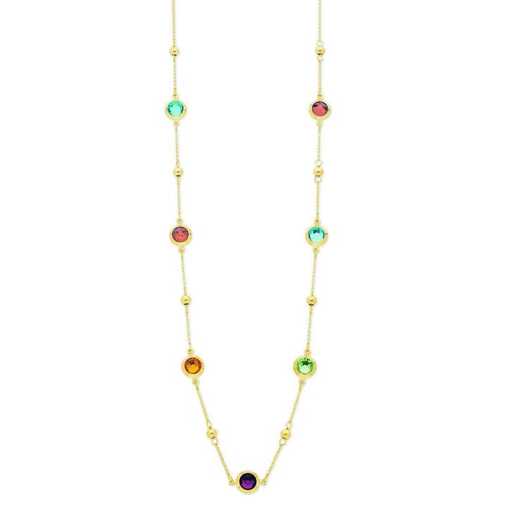 Image of Necklaces. Productname: 9kt Yellow Gold Silver Infused Multi Coloured Crystal Necklace 75cm in Gold colour by brand - Bevilles