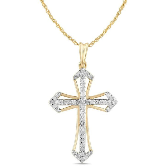 Image of Necklaces. Productname: Cross Necklace with 1/5ct of Diamonds in 9kt Yellow Gold in Diamond colour by brand - Bevilles