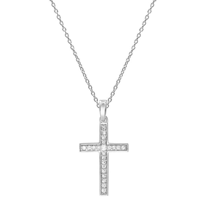 Image of Necklaces. Productname: 45cm Cross Necklace with Diamonds in 9kt White Gold in Diamond colour by brand - Bevilles