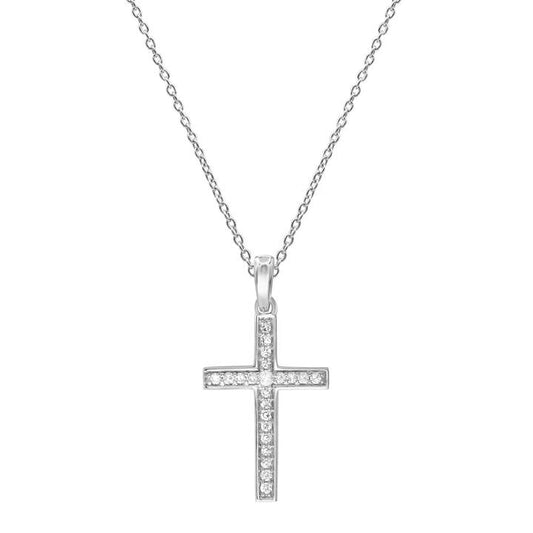 Image of Necklaces. Productname: 45cm Cross Necklace with Diamonds in 9kt White Gold in Diamond colour by brand - Bevilles