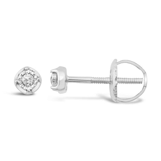 Image of Earrings. Product name - Children's Diamond Set Miracle Stud Earrings in Sterling Silver in colour by brand - Bevilles