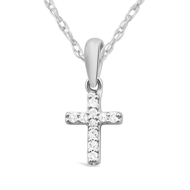 Image of Necklaces. Productname: Children's Diamond Cross Necklace in Sterling Silver in Diamond colour by brand - Bevilles