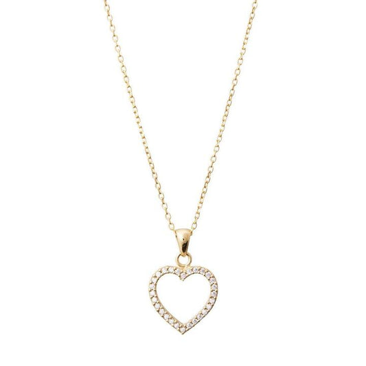 Image of Necklaces. Productname: Cubic Zirconia Open Heart Necklace in 9kt Yellow Gold Silver Infused in Gold colour by brand - Bevilles