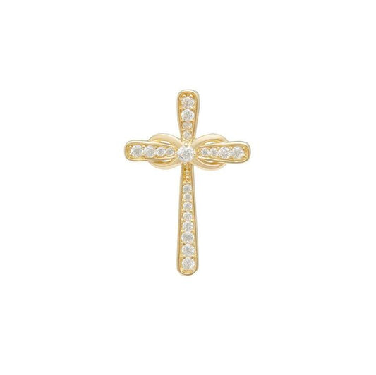 Image of Charms. Product name - Cubic Zirconia Infinity Cross Pendant in 9kt Yellow Gold in colour by brand - Bevilles
