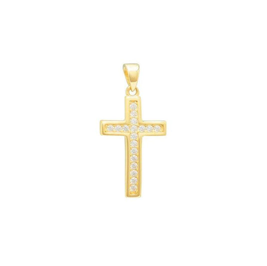 Image of Charms. Productname: Cubic Zirconia Cross Pendant in 9kt Yellow Gold in Gold colour by brand - Bevilles
