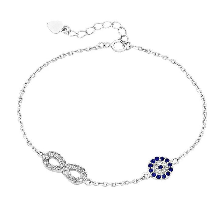Image of Anklets. Productname: 22cm Evil Eye & Infinity Sterling Silver Anklet in Silver colour by brand - Bevilles