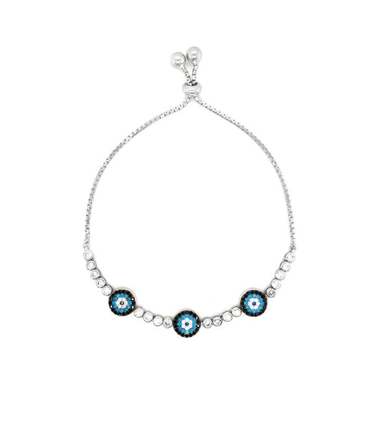 Image of Bracelets. Productname: Evil Eye Cubic Zirconia Bolo Bracelet in Sterling Silver in Silver colour by brand - Bevilles